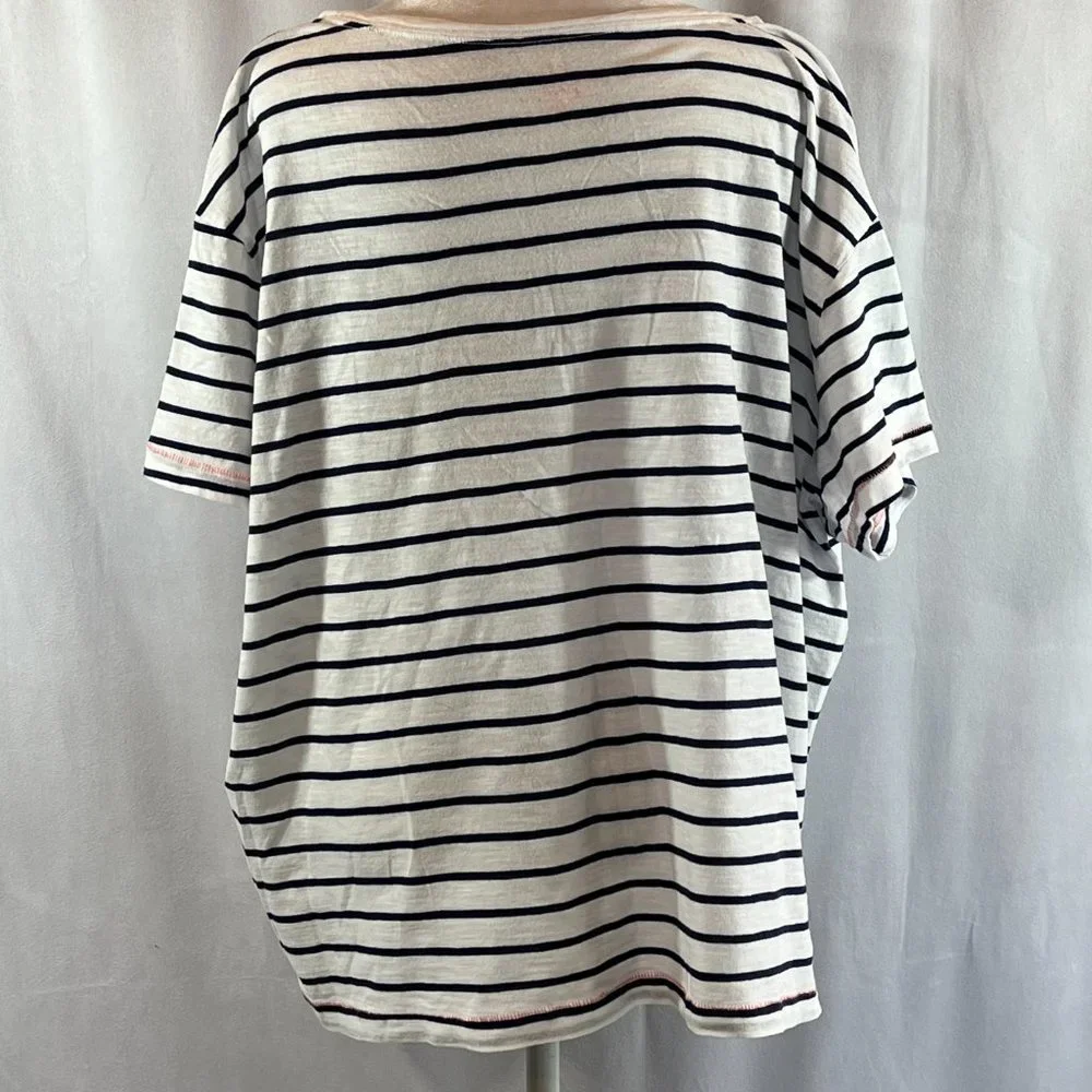 Vineyard Vines Surftee White & Navy Blue Stripes Orange Trim Top T-Shirt… - Picture 4 of 7